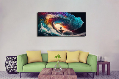 Aadee craft Cosmic Wave Surfer Wall Art Canvas Print - Painting for Office, Living Room Canvas 24 inch x 48 inch Painting(Without Frame)