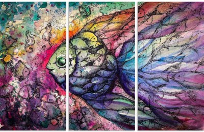 Artzfolio Shoal Of Fish On The Coral Reef Split Art Painting 43.1 x 28 inch (109 x 71 cms) Digital Reprint 28 inch x 43.1 inch Painting(With Frame)