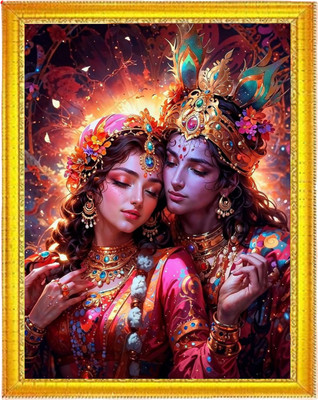 VANAPRINT Traditional Radha Krishna Decorative Photo Frame | Pooja Room Décor Digital Reprint 12 inch x 9 inch Painting(With Frame)