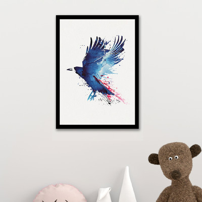 Painting Mantra Blue Crow Abstract painting Framed Art Print For Kid's Room Decor Digital Reprint 12.9 inch x 17.7 inch Painting(With Frame)