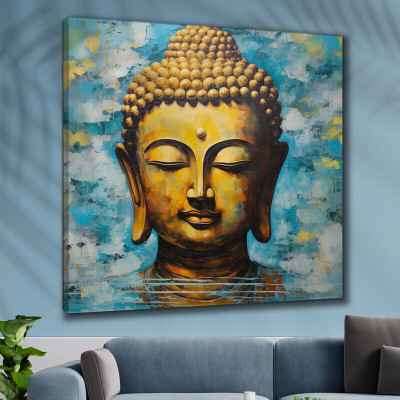 saf Wooden Framed Lord Buddha Canvas Wall Painting for Home Décor and Office Digital Reprint 16 inch x 16 inch Painting(With Frame)