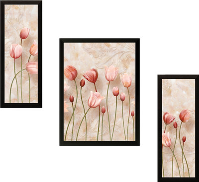 saf Floral Set of 3 Digital Reprint 13.5 inch x 22 inch Painting(With Frame, Pack of 3)