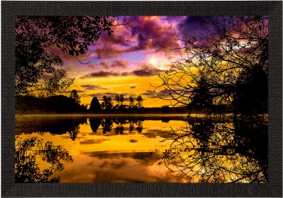 eCraftIndia Scenic Lake Side View Satin Matt Texture UV Art Painting Ink 10 inch x 14 inch Painting(With Frame)