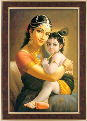 Dharvika Innovations Bal Krishna painting for living room with sparkle coated lamination Digital Reprint 20.5 inch x 14.5 inch Painting(With Frame)