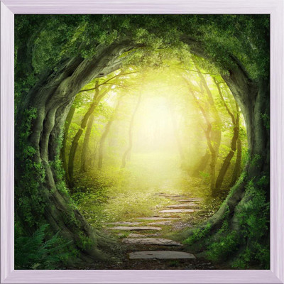 Artzfolio Magic Road Canvas Painting White Synthetic Frame 24 x 24 inch (61 x 61 cms) Canvas 24 inch x 24 inch Painting(With Frame)
