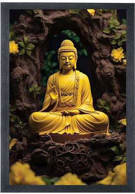 Shree Shyam Lord Buddha / Gautam Buddha Photo Frame For Wall Mounted Painting Digital Reprint 10 inch x 14 inch Painting(With Frame)