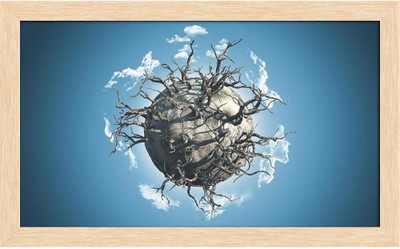 Artzfolio Planet Covered With Dead Trees Canvas Painting Natural Brown Frame 23.7x14inch Canvas 14 inch x 23.7 inch Painting(With Frame)