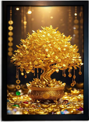 redbakers.in Ishan Moneytree Art Vastu Wall Decor Digital Reprint 14 inch x 10 inch Painting(With Frame)