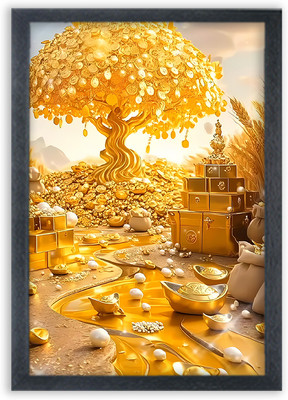 Devgifts Golden Tree Frame For Wall Mounted Painting scenery Digital Reprint 10 inch x 14 inch Painting(With Frame)