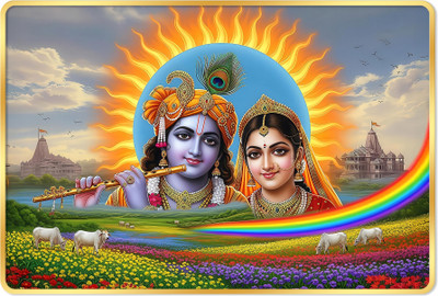 Indianara Radha Krishna Painting for Living | Bedroom | Pooja Room | Hotel Digital Reprint 12 inch x 18 inch Painting(With Frame)