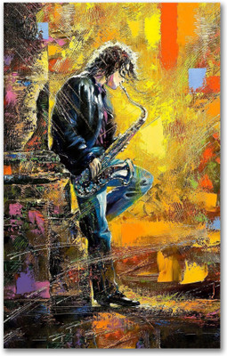 Anweshas Rolled Canvas Painting Without Frame for Home & Office - Guy Playing Saxophone Canvas 32 inch x 20 inch Painting(Without Frame)