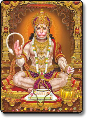 saf Hanuman UV Textured Multi-Effect Painting Digital Reprint 14 inch x 11 inch Painting(With Frame)