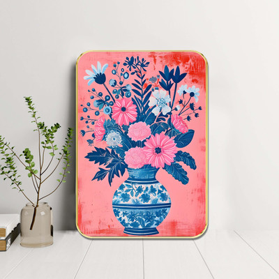 saf Floral Vase Wall Art with Golden Frame Digital Reprint 19.5 inch x 13.5 inch Painting(With Frame)