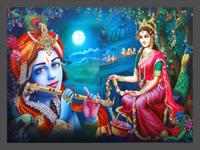 MHridayCraft MHC - Radha Krishna JI 160 Digital Reprint 9 inch x 12 inch Painting(With Frame)