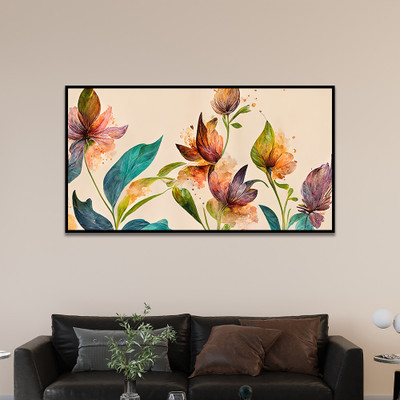 DECORSMANTRA Beautiful Golden Flower Modern Art Floating Framed Canvas Wall Painting Canvas 16 inch x 26 inch Painting(With Frame)