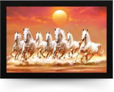 Masstone Lucky Seven Runnnig Horse Vastu UV textured Framed Digital Reprint 14 inch x 20 inch Painting(With Frame)