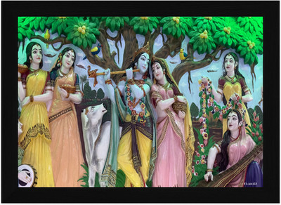 FRIZZY ARTS Divine Melody – Radha Krishna with Gopis A4 Digital Reprint 13 inch x 10 inch Painting(With Frame)