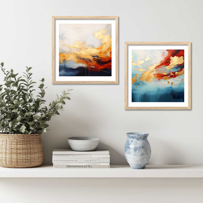 KOTART Abstract Wall Art Painting with Frames | Wall Frames For Living Room Office Digital Reprint 10 inch x 10 inch Painting(With Frame, Pack of 2)