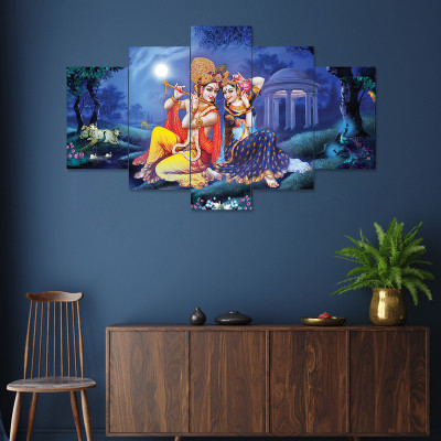 SWAMI SAMARTH WORLDWIDE Lord Radha Krishna MDF UV Textured wall painting for Home decoration Digital Reprint 24 inch x 47 inch Painting(With Frame, Pack of 5)