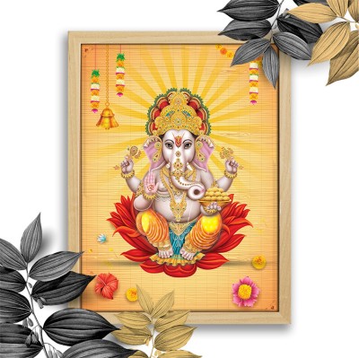 GoArt Lord Ganesh ji Wall Frame Poster with Frame wall hanging Art-70 Digital Reprint 14 inch x 11 inch Painting(With Frame)