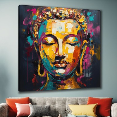 saf Wooden Framed Lord Buddha Canvas Wall Painting for Home Décor and OfficeCR-277 Digital Reprint 24 inch x 24 inch Painting(With Frame)