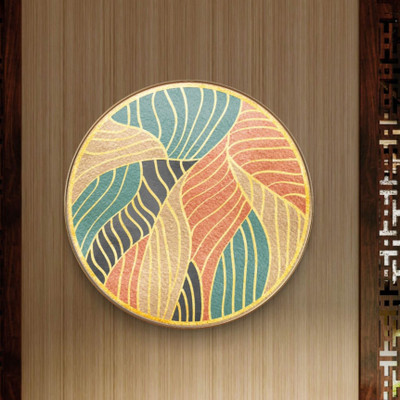 saf Large Round Abstract Art Wall Painting with golden frame Vinyl Sparkle laminated Digital Reprint 16 inch x 16 inch Painting(With Frame)