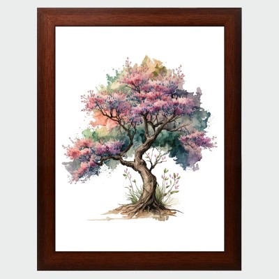 brosbliss Vastu Tree Painting Digital Reprint With Brown Frame (10 Inches X 13.5 Inches) Digital Reprint 13.5 inch x 10 inch Painting(With Frame)