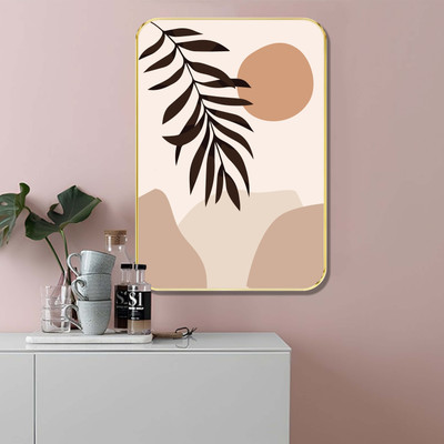 saf Abstract Botanical Wall Art with Golden Frame Digital Reprint 24 inch x 18 inch Painting(With Frame)