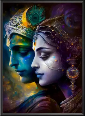 Sanvik Creations Radha Krishna Moder Art Photo Frames for Wall Painting, Home Decor Digital Reprint 8 inch x 6 inch Painting(With Frame)