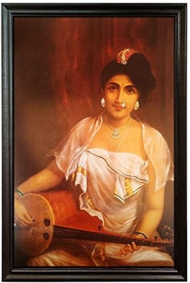 mperor Lady Playing With Veena, Laminated Digital Re-Print With Wood Frame Ink 28 inch x 18 inch Painting(With Frame)