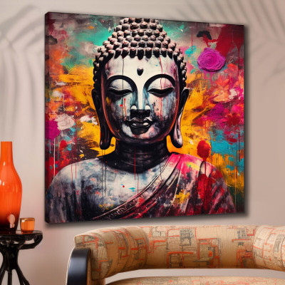 saf Wooden Framed Lord Buddha Canvas Wall Painting for Home Décor and OfficeCR-257 Digital Reprint 24 inch x 24 inch Painting(With Frame)