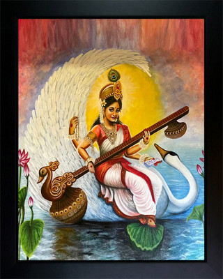 RV SALES saraswati mata photo frame for pooja room & wall Digital Reprint 12 inch x 10 inch Painting(With Frame)