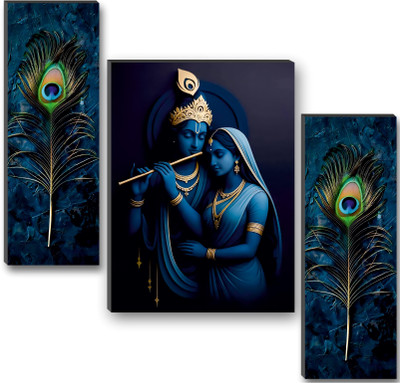 saw Radha Krishna Wall Painting | UV Textured | Spiritual Home & Office Décor Art | Digital Reprint 18 inch x 12 inch Painting(Without Frame, Pack of 3)