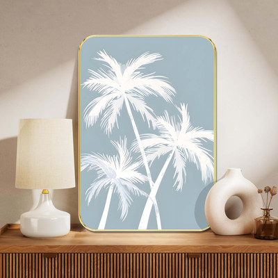 saf White Palm Tree Wall Art with Golden Frame Digital Reprint 19.5 inch x 13.5 inch Painting(With Frame)