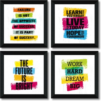 saf MOTIVATIONAL QUOTES Digital Reprint 19 inch x 19 inch Painting(With Frame, Pack of 4)