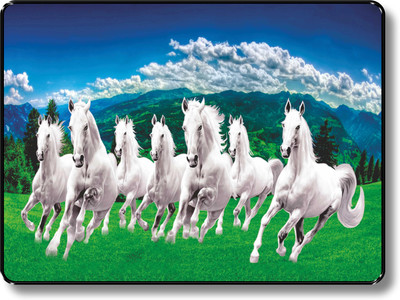 saf 7 Horses Sunrise Vastu FRAMED UV COATED Digital Reprint 10 inch x 14 inch Painting(With Frame)