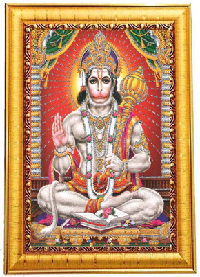 RK GODSONS Hanuman JI Photo Frame with Painting for Wall Hanging Room Religious Frame Digital Reprint 13.5 inch x 10 inch Painting(With Frame)