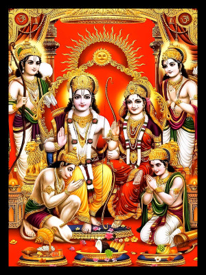 ARAkri Ram Darbar photo - Lord Ram Sita Hanuman picture frame Digital Reprint 13 inch x 10 inch Painting(With Frame)