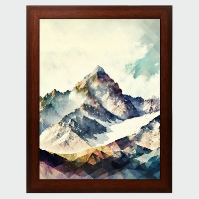 brosbliss Mountain Painting Digital Reprint With Brown Frame (10Inches X 13.5Inches) Digital Reprint 13.5 inch x 10 inch Painting(With Frame)