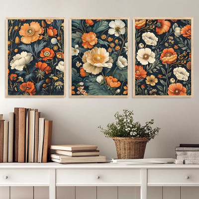Mmory Floral Wall Art Home Decor Wall Painting For Living Room Office Bedroom Digital Reprint 17 inch x 13 inch Painting(With Frame, Pack of 3)
