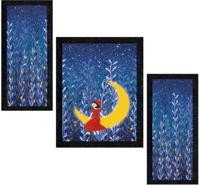 Poster N Frames Modern Abstract Art Set of 3 with Acrylic Sheet (Glass) painting-0039 Digital Reprint 13.5 inch x 10.5 inch Painting(With Frame, Pack of 3)