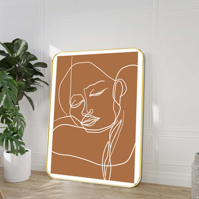 saf Minimalist Abstract Woman Face Line Art sparkle lamination Digital Reprint 24 inch x 18 inch Painting(With Frame)