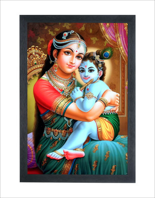 Devatwal Bal Krishna With Yashoda Mata Photo Frame For Wall Mounted Painting Digital Reprint 14 inch x 10 inch Painting(With Frame)