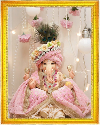 DivineDekor Divdekor Shree Ganesh Ji Photo Frame – Religious Wall Frame for Home & Office Digital Reprint 7 inch x 5 inch Painting(With Frame)