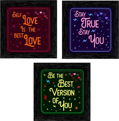 Indianara Set of 3 Love Quote Art Painting without glass Digital Reprint 9.5 inch x 9.5 inch Painting(With Frame, Pack of 3)