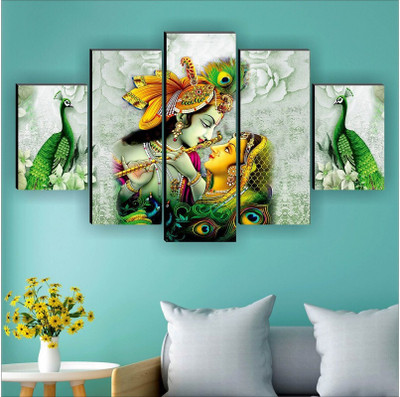 saf Radha Krishna Religious UV Textured Wall for Home decorative Digital Reprint 18 inch x 30 inch Painting(Without Frame, Pack of 5)