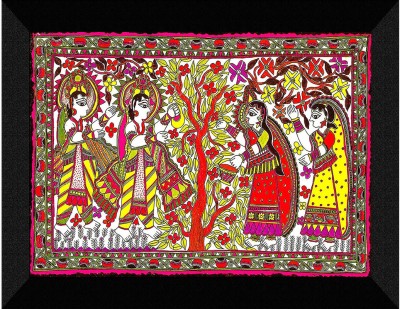 saf Traditional Madhubani Art Wall Décor Painting Digital Reprint 14 inch x 11 inch Painting(With Frame)