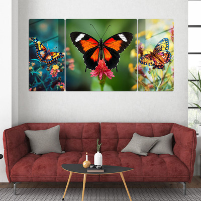 Five Kraft Premium Three Butterfly Acrylic Big Size Wall Art Set of 3 for Home Decor Acrylic 16 inch x 32 inch Painting(Without Frame)