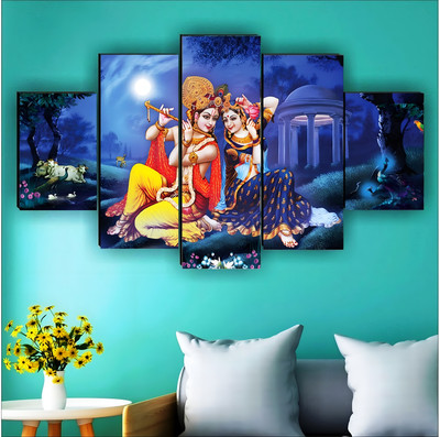 SNDArt Radha Krishna Wall Paintings For Living Room Gift Items Digital Reprint 18 inch x 30 inch Painting(Without Frame, Pack of 5)