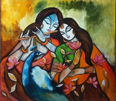 ANSHUL INTERNET CANVAS PAINTING RADHA KRISHNA 17 Canvas 48 inch x 24 inch Painting(Without Frame)